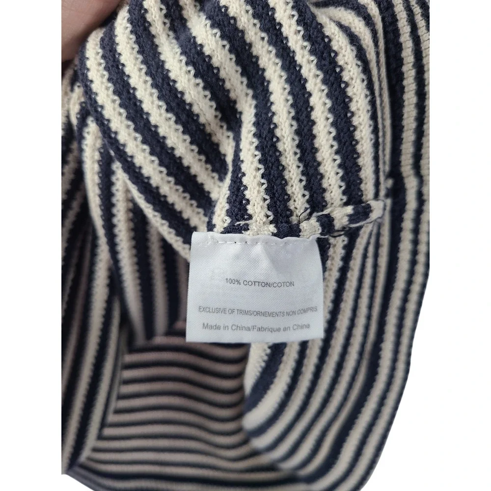 Tory Burch Sweater Women's Small Striped V-neck Pullover 3/4 Sleeve Cotton
